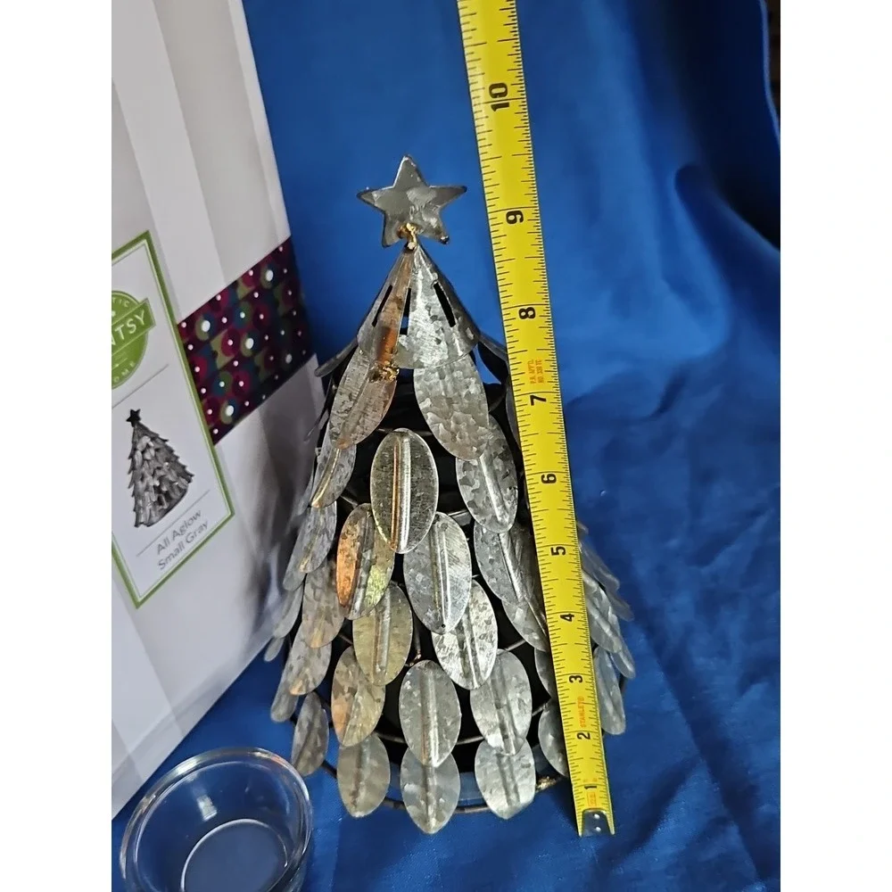 Scentsy Christmas Tree All Aglow Small Gray Metal Tree Wax Warmer Farmhouse Chic